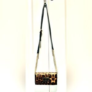 Nicole Miller clutch crossbody leopard print purse. Never used. Like New. Satin